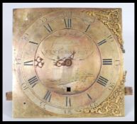 An 18th / 19th Century brass longcase clock movement, the brass face having a Roman numeral