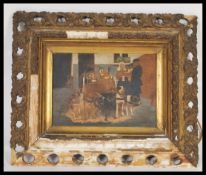 A late 19th / early 20th Century oil on paper on board Swiss school painting depicting a team of