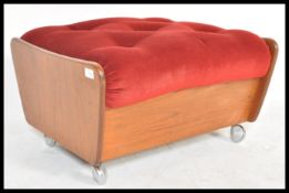 A retro 20th century teak wood square G-Plan dressing table stool raised on teak wood base with