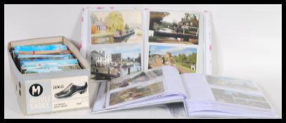 Canal postcards. Collection of UK waterways with barges and narrow boats in two albums with