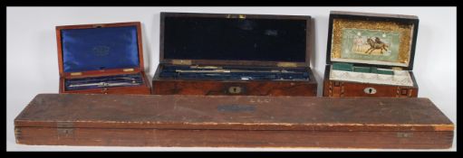 A selection of wooden boxes to include a tunbridge box with two inlaid panels of decoration and a