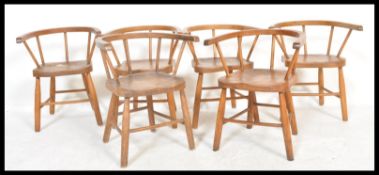 A rare set of six 19th Century Victorian beech and elm Quaker children or child's school chairs