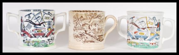 A 19th Century Victorian ' God Speed the Plough ' loving cup having shaped twin handles and a