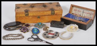 A collection of vintage and antique items to include Georgian snuff boxes, one constructed from horn