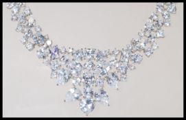 A Diamonique CZ and 925 Silver Statement Necklace, an incorporated pendant centre of oval, round,
