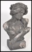 A large good sized ebonised statue maquette depicting a classical maiden raised on square pedestal