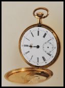 An early 20th century Swiss 18ct yellow gold cased crown wind full hunter fob watch, the circular