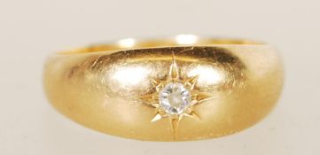 A  20th Century 18ct gold hallmarked Gypsy Ring,the ring with a single white stone, Size 6.5, total