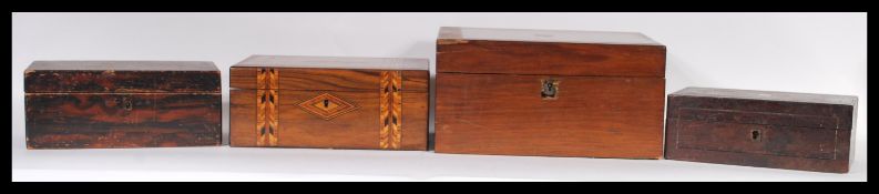 A group of four 19th Century Victorian writing slopes and work boxes to include mahogany and