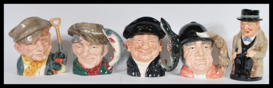 A group of five Royal Doulton character / Toby jugs to include a Winston Churchill Toby, D6429 The