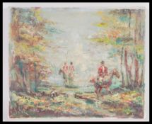 A contemporary oil on canvas impressionist style painting using impasto paint depicting a hunting