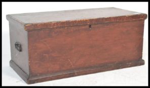 A 19th century Victorian pine blanket box with panelled sides having hinged top with open storage,