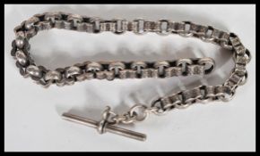 A silver 925 hallmarked Albert chain set with twin links and complete with t-bar. Length 12