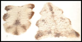 A pair of retro 20th Century sheep skin floor rugs, the floor rugs from highland sheep, stamped to