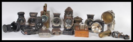 A good collection of vintage bike lamps to include Hiatt & Co, the Orilux, Miller, Joseph Lucas,