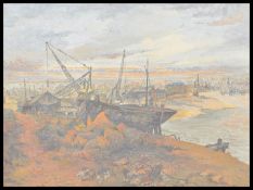 E. Brooks. A 20th century oil on board maritime painting entitled Cashmores Ship Yard on the Usk,