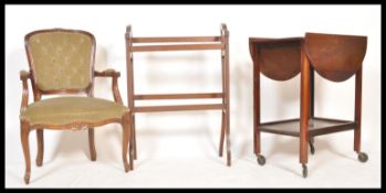 A collection of furniture to include a Victorian mahogany towel rail with slatted centre together