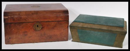 A 19th Century Victorian walnut workbox with hinged top opening to expose inset mirror together with