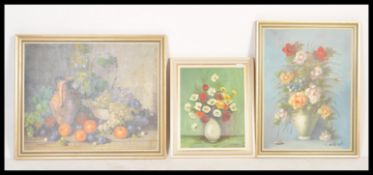 A collection of mid to late 20th century oil on board / canvas still life paintings of flowers etc