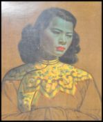 A vintage retro mid 20th century Vladimir Tretchikoff print on board of The Green Lady, also known