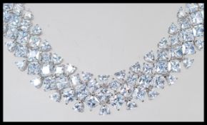 A Diamonique CZ and Silver Multi Cut Necklace, comprising three integrated rows of white CZs set