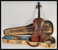 A 19th Century violin musical instrument of possible French origin having a two piece maple back