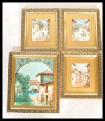 A group of four 20th Century Spanish oil on canvas gouache paintings in the manner of Doyle Jon.