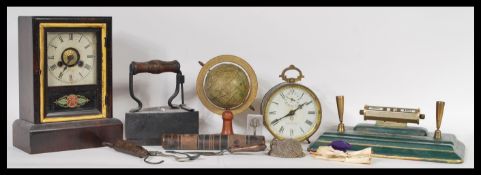 A collection of items to include a vintage desk tidy / pen holder with fitted desk calendar, a