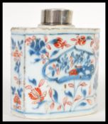 An 18th Century Chinese imari tea caddy of octagonal form with hand painted floral sprays.