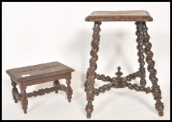 A 19th Century Victorian barleytwist stool united by stretcher with finial centre. Together with a