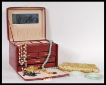 A group of vintage jewellery contained within jewellery box to include long strand baroque pearl