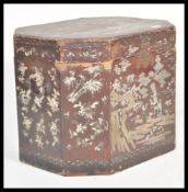 A 19th Century Japanese varnished wooden octagonal chest casket having ornate decorative mother of