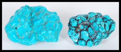 Two polished nugget rock specimens of turquoise stone. Total weight 304g. 4.5cm high 7cm wide