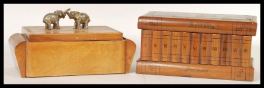 An early 20th Century Sorrento fruitwood souvenir puzzle box together with a metamorphic Art Deco