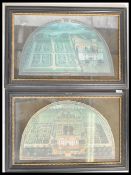 After Giusto Utens - Two framed and glazed demi lune lunette prints after High Renaissance Flemish