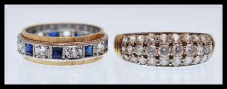 A stamped 9k 9ct gold ring set with a cluster of white stones (size P.5) along with a hallmarked 9ct