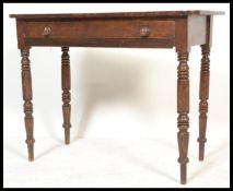 A 19th century Victorian mahogany writing table desk being raised on ring turned uprights. Above a