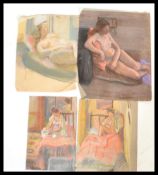 A collection of 20th Century chalk pastel drawings on paper depicting female nudes in in private
