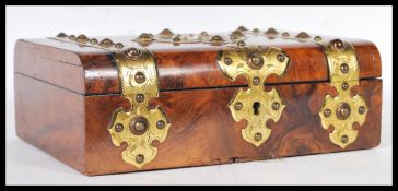A good George III burr walnut and brass bound workbox being fully appointed with inset ivory