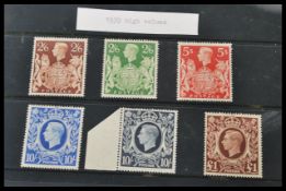 Great Britain stamps.1939 George VI 2/6 to £1 High values (Set 6 values).Both 10/-: Dark Blue
