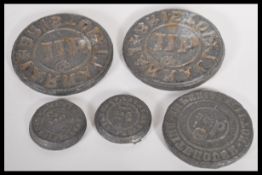 A group of five early 19th Century Georgian rare local interest Parnall Bristol lead weight text