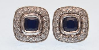 18CT WHITE GOLD SAPPHIRE AND DIAMOND CLUSTER EARRI