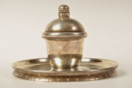 GEORG JENSEN SILVER CAPSTAN INKWELL RAISED ON CIRC