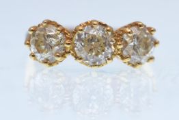18CT YELLOW GOLD 3 STONE LADIES DIAMOND RING OF HA