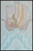 A 20th Century print of an embossing on metal featuring depicting three biblical figures sailing