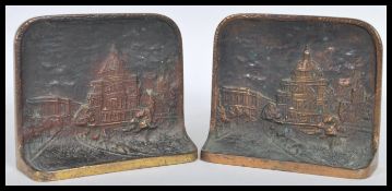 A pair of vintage 20th century souvenir cast bronze bookends for The Mother Church, the bookends