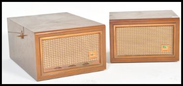 A vintage retro mid 20th Century 1950's HMV His Master's Voice tiger oak cased record player