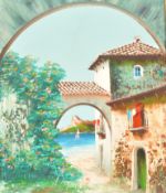 A group of four 20th Century Spanish oil on canvas gouache paintings in the manner of Doyle Jon.