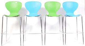 CONTEMPORARY DESIGNER BAR STOOLS HAVING SHELL SEATS AND CHROMED LEGS