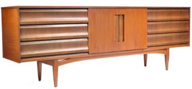 RARE EON MID CENTURY BRITISH TEAK WOOD & BRASS TUBE LINE CREDENZA